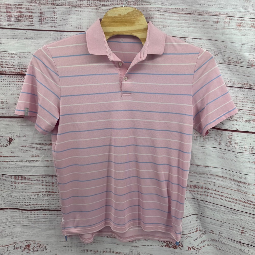 RLX Ralph Lauren Polo Shirt Mens Size‎ Medium Pink Striped Short Sleeve Golf